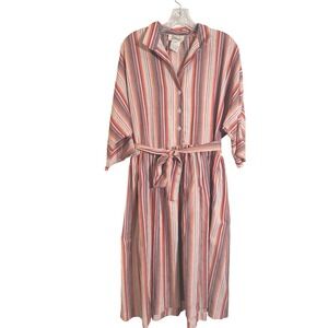 Vintage B Altman & Co Striped Midi Dress Collared Button Front Belted 12